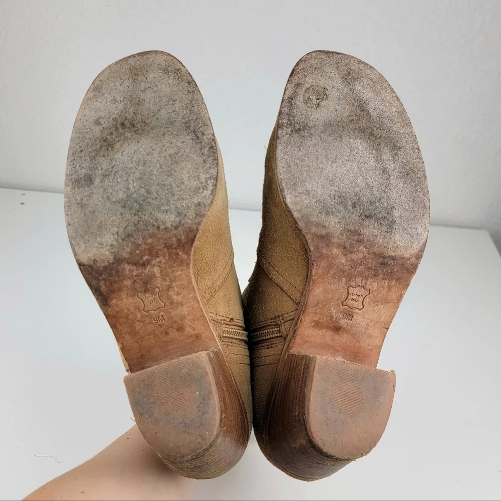 Tory Burch Suede Leather Side Zip Booties Congac Brown 9